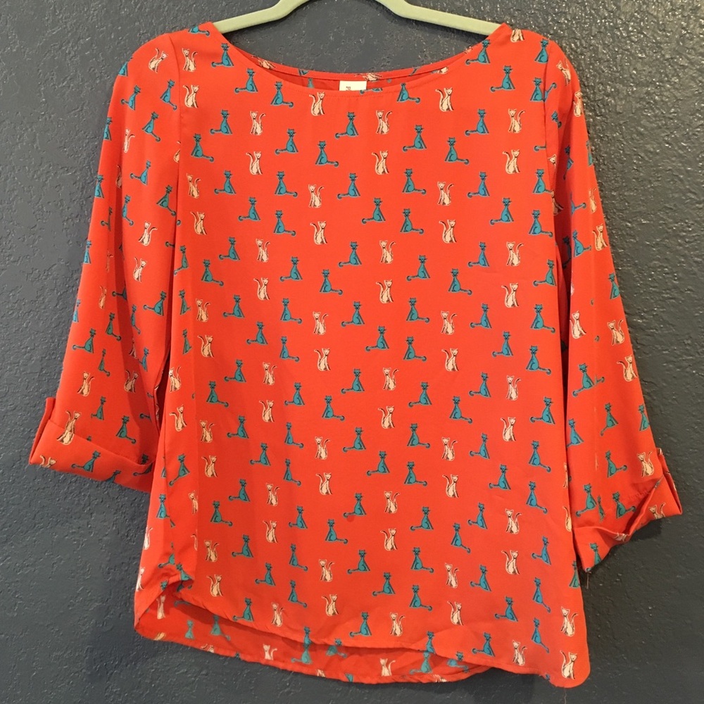 Modcloth - Pink Owl Apparel Cat Print Top - M